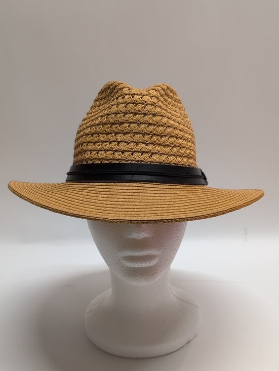 One Fresh Hat Accessories - Women's Tan Straw Fedora with Black Band Size Small